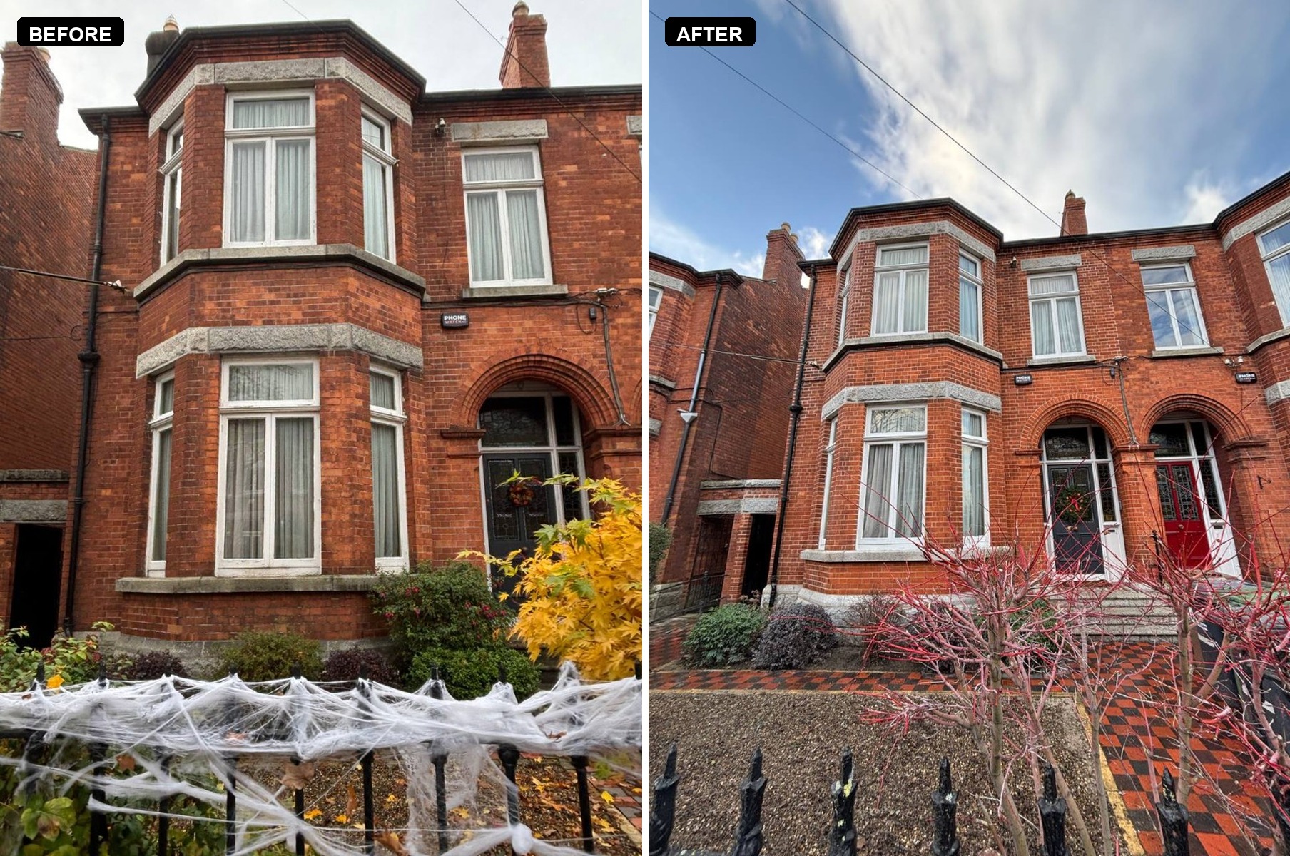 Dublin house brick façade before and after repointing